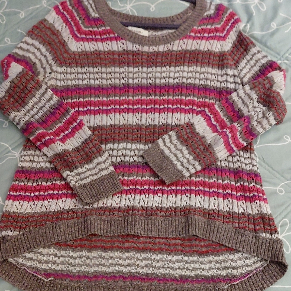 Sonoma Pink and Gray Striped Women's Sweater